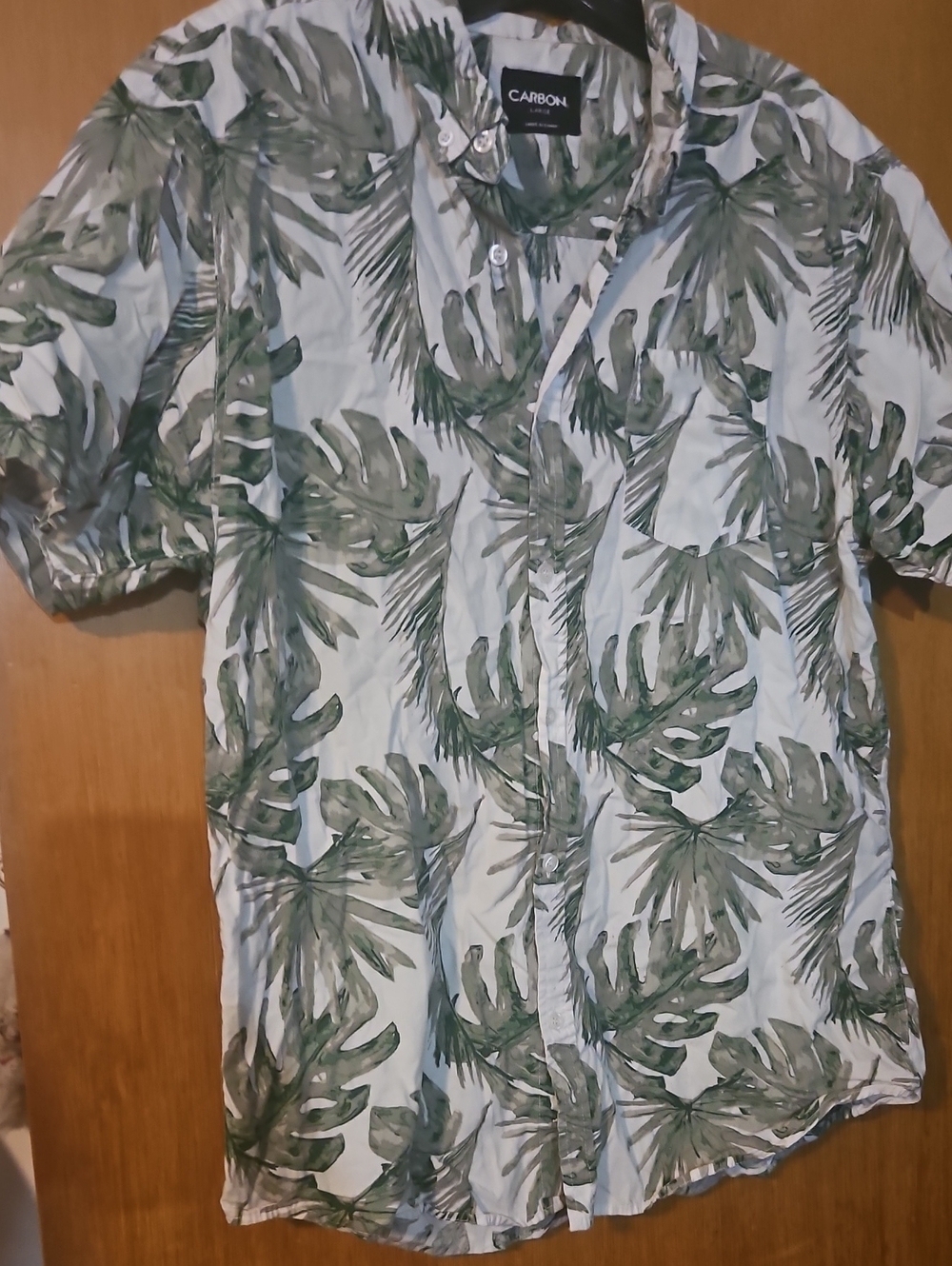 Carbon Green Tropical Leaf Print Short-Sleeve Button-Up Shirt